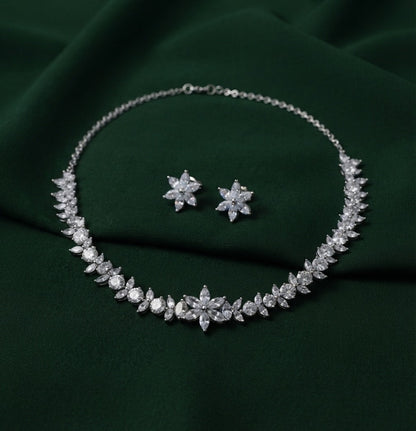 Women Silver Plated American Diamond Jewellery Set