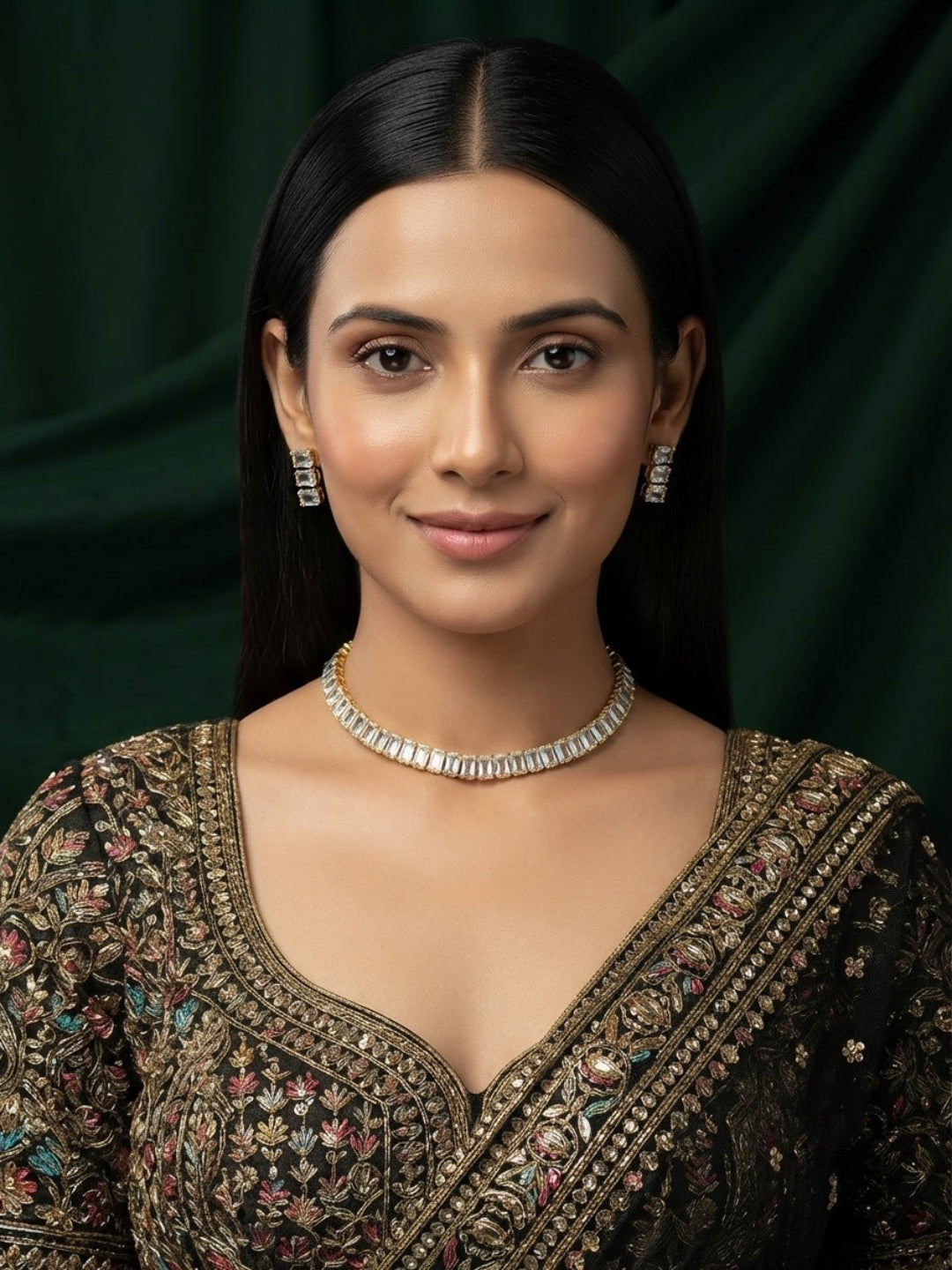 Women Gold Plated American Diamond Jewellery Set