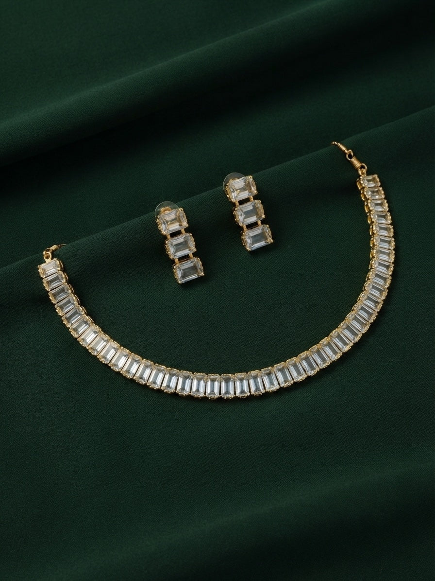 Women Gold Plated American Diamond Jewellery Set