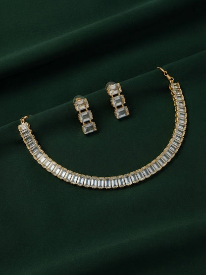 Women Gold Plated American Diamond Jewellery Set