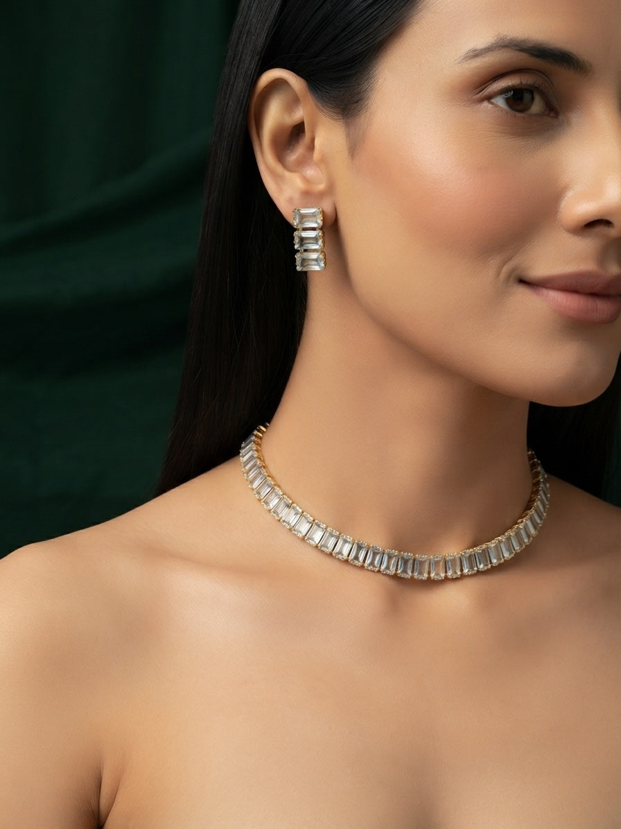 Women Gold Plated American Diamond Jewellery Set