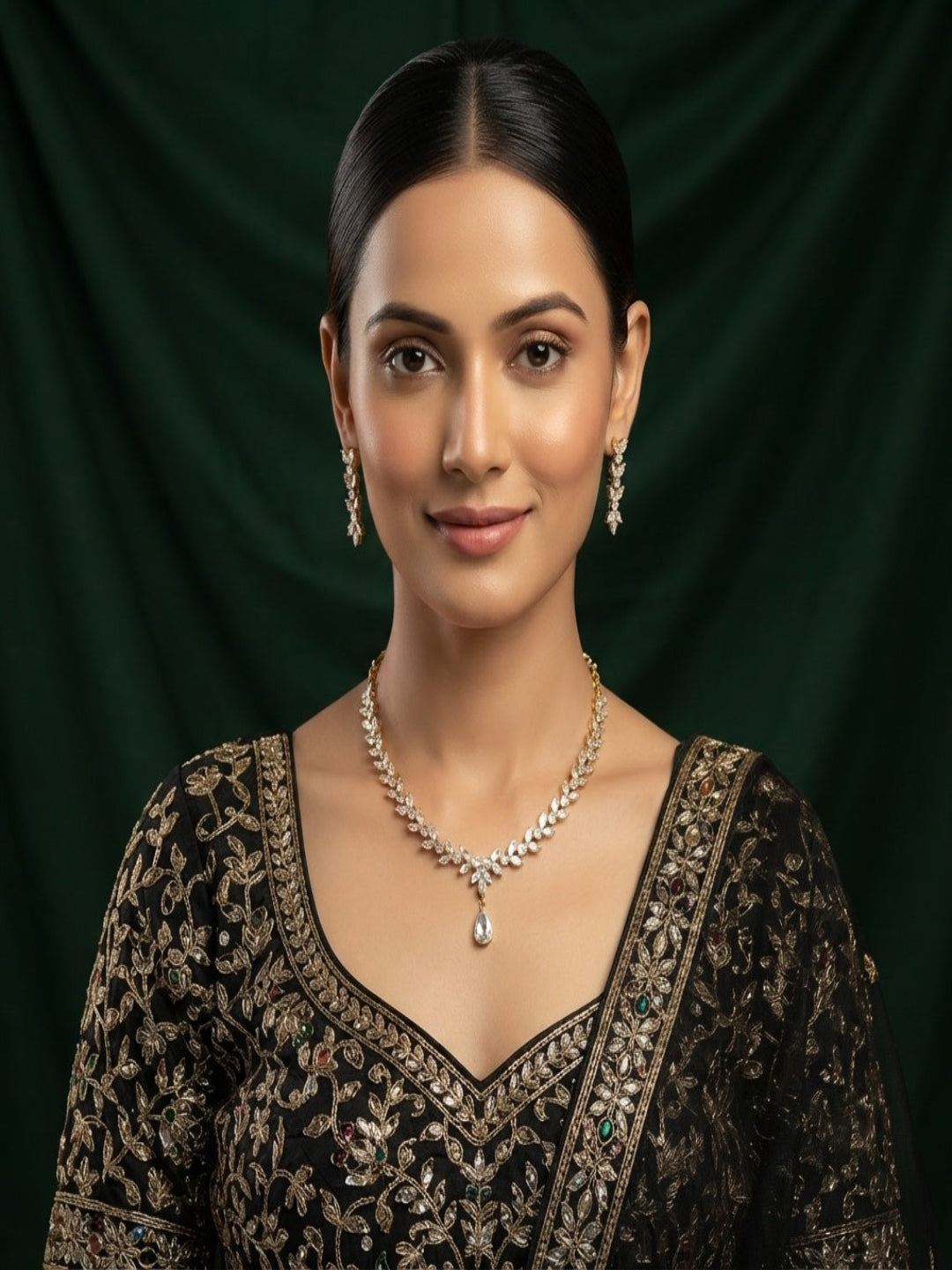 Women Gold Plated Diamond Jewellery Set