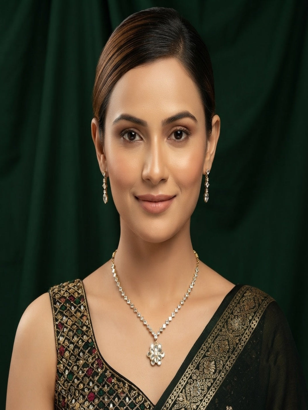 Women Gold Plated Diamond Jewellery Set