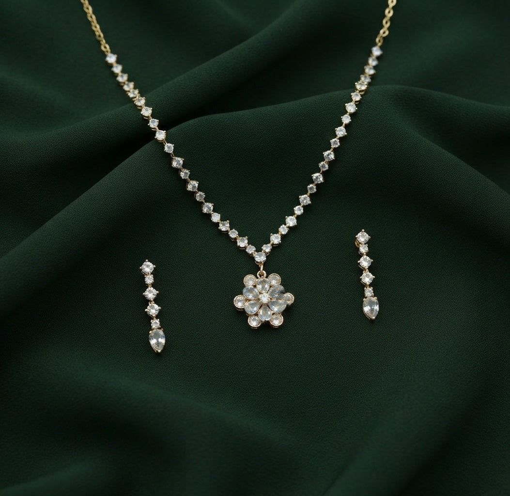 Women Gold Plated Diamond Jewellery Set