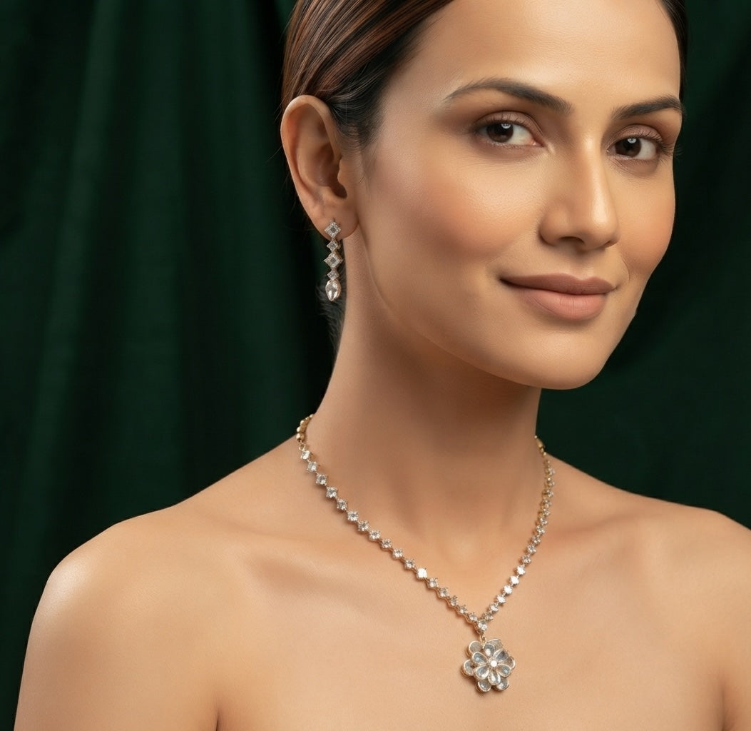 Women Gold Plated Diamond Jewellery Set