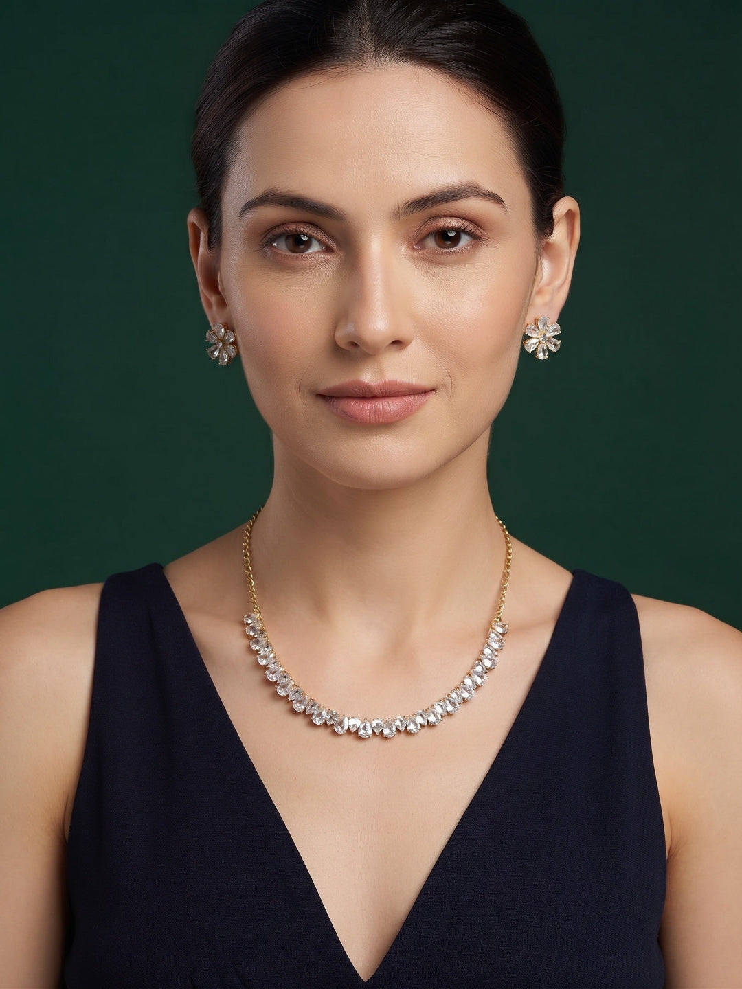 Women Gold Plated Kundan Beaded Minimal Jewellery Set