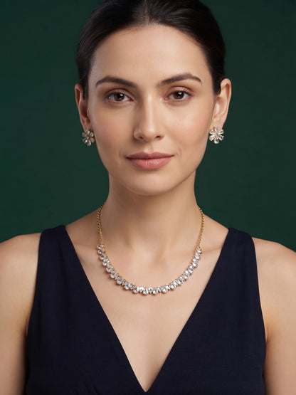 Women Gold Plated Kundan Beaded Minimal Jewellery Set