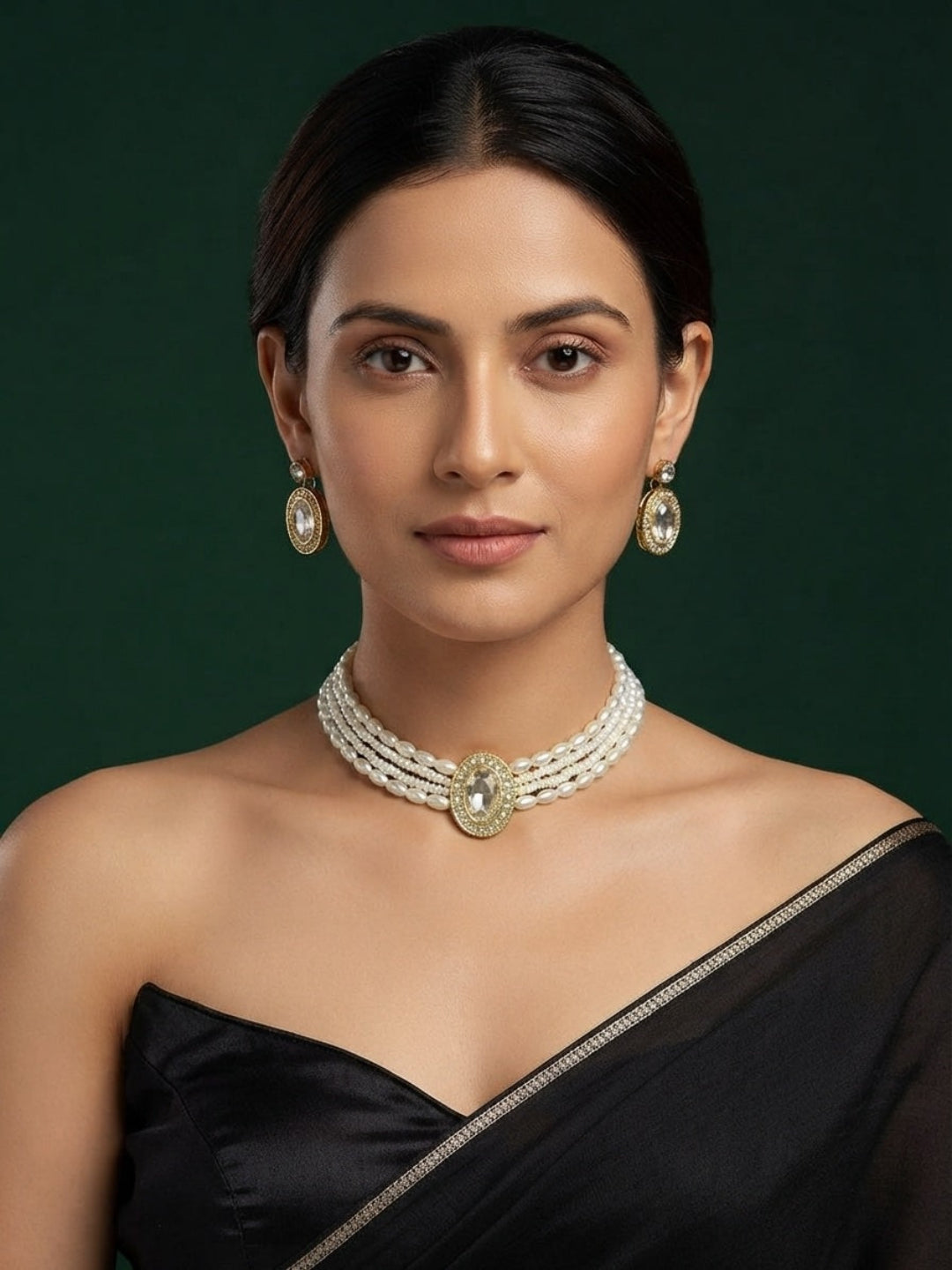 Women Gold Plated Pearls Choker Jewellery Set