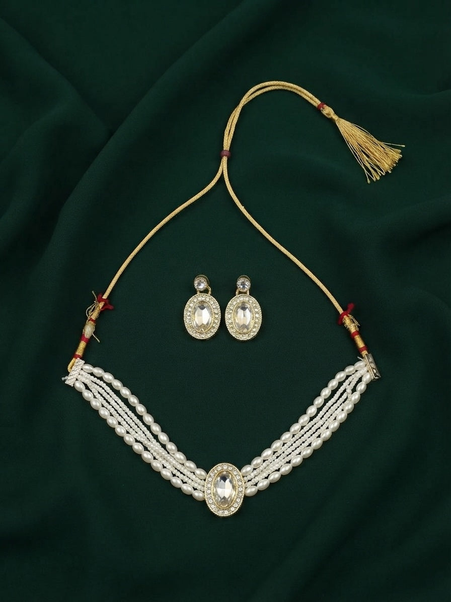 Women Gold Plated Pearls Choker Jewellery Set