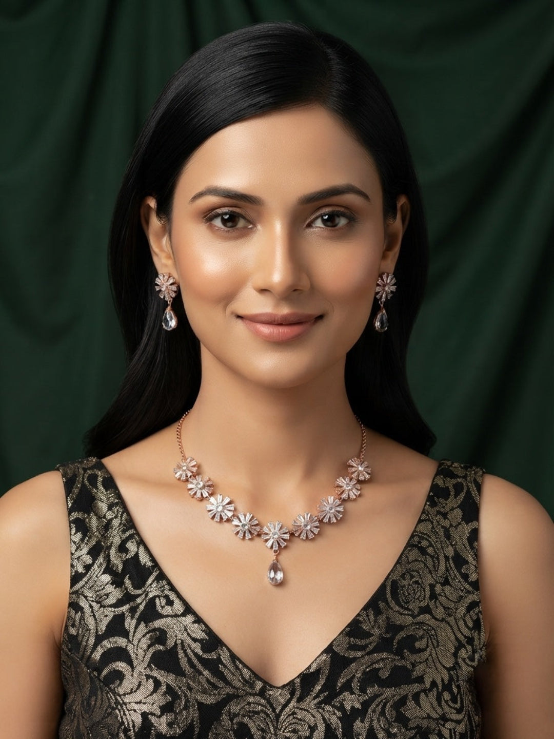 Women Rose Gold American Daimond Jewellery Set
