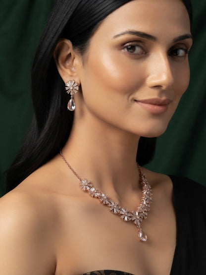 Women Rose Gold American Daimond Jewellery Set