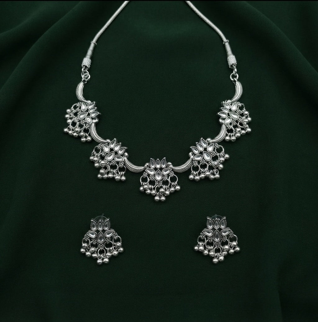 Women Silver Plated Oxidised Jewellery Set