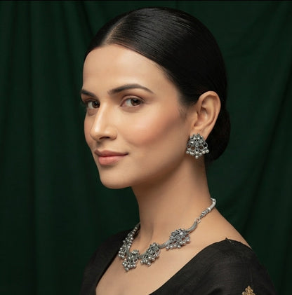 Women Silver Plated Oxidised Jewellery Set