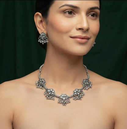 Women Silver Plated Oxidised Jewellery Set