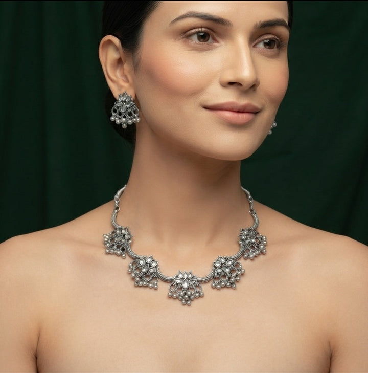 Women Silver Plated Oxidised Jewellery Set