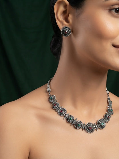 Women Silver Plated Oxidised Jewellery Set