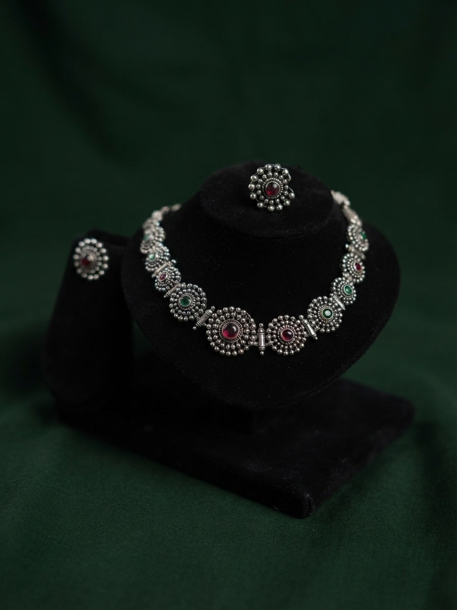 Women Silver Plated Oxidised Jewellery Set