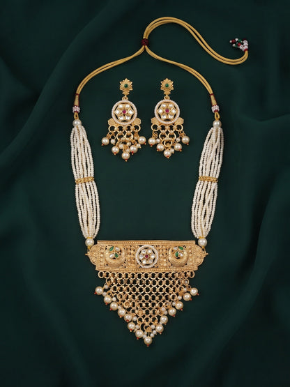 Women Gold Plated Rajawadi Jadau Jewellery Set