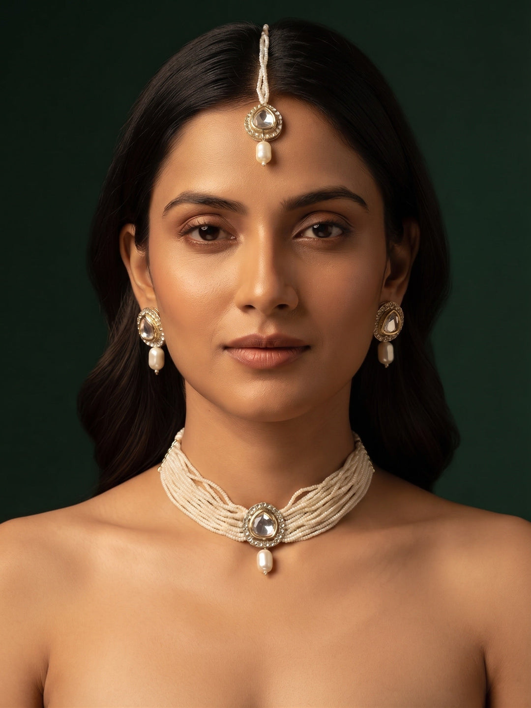 Beautiful White Pearls Statement Jewellery Set For Women