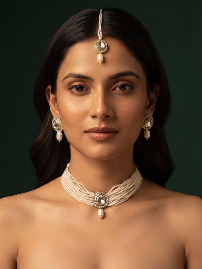 Beautiful White Pearls Statement Jewellery Set For Women