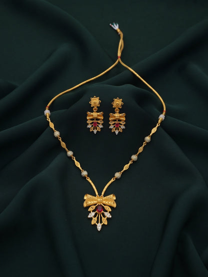 Gold-Toned Bow Design Necklace & Earrings Jewellery Set