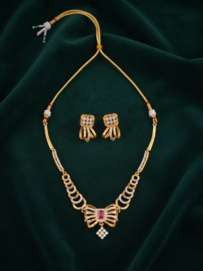 Gold-Toned Bow Design With AD Stone Jewellery Set