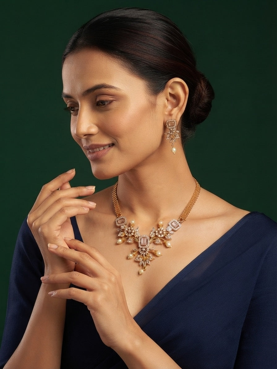 Women Gold Plated Kundan Beaded Jewellery Set