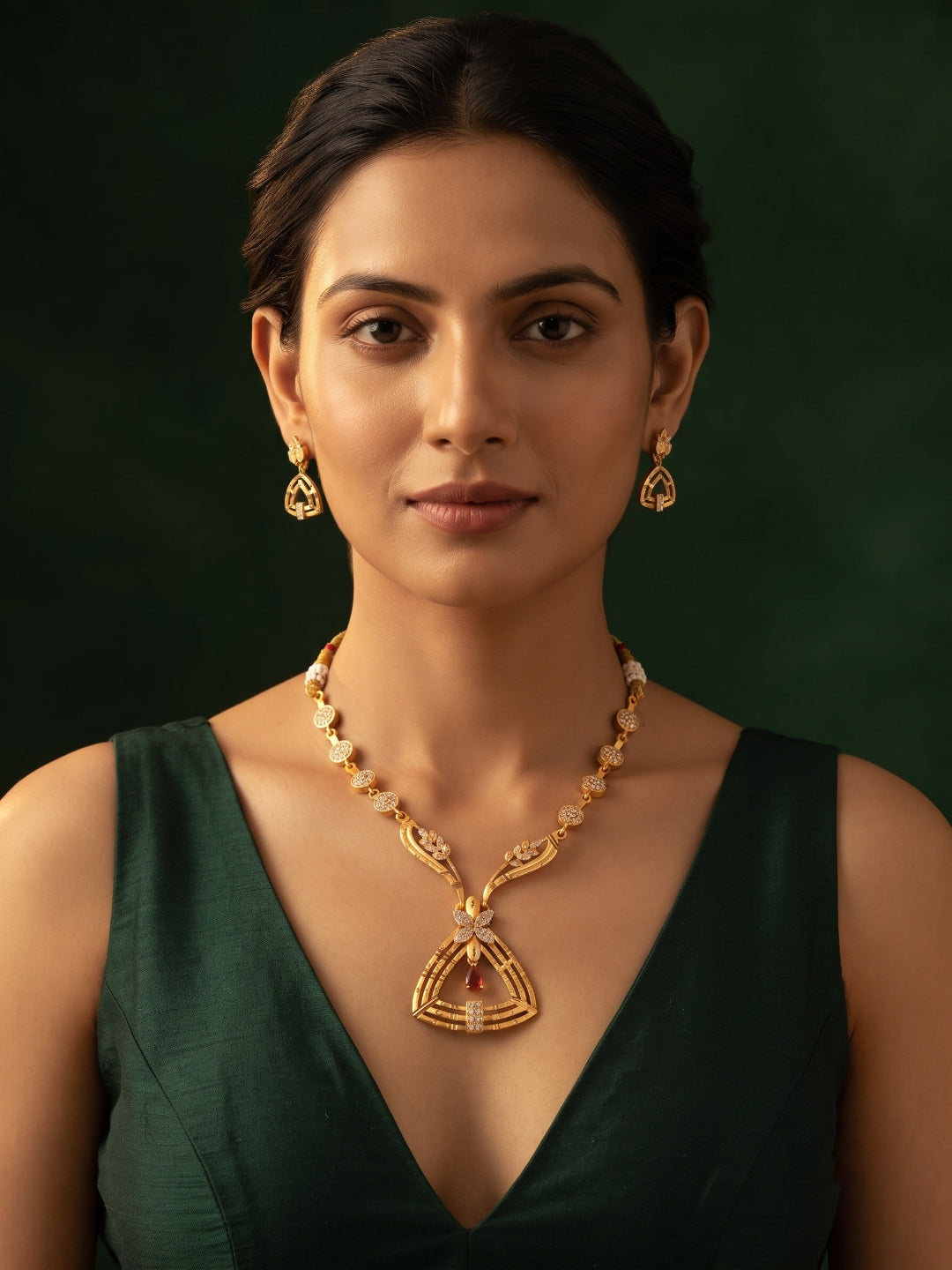 Women Gold Plated Diamond With fancy Rubby Jewellery Set