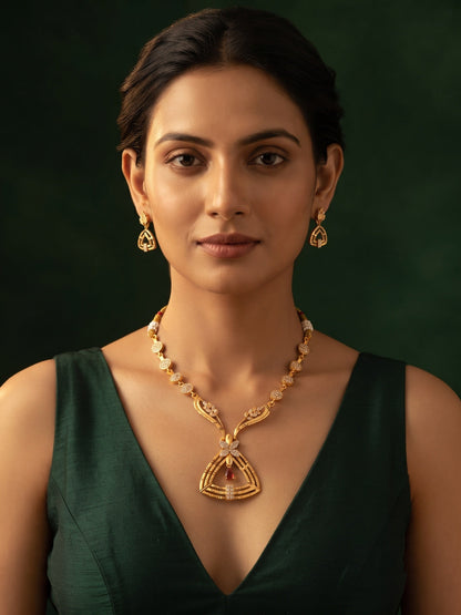 Women Gold Plated Diamond With fancy Rubby Jewellery Set
