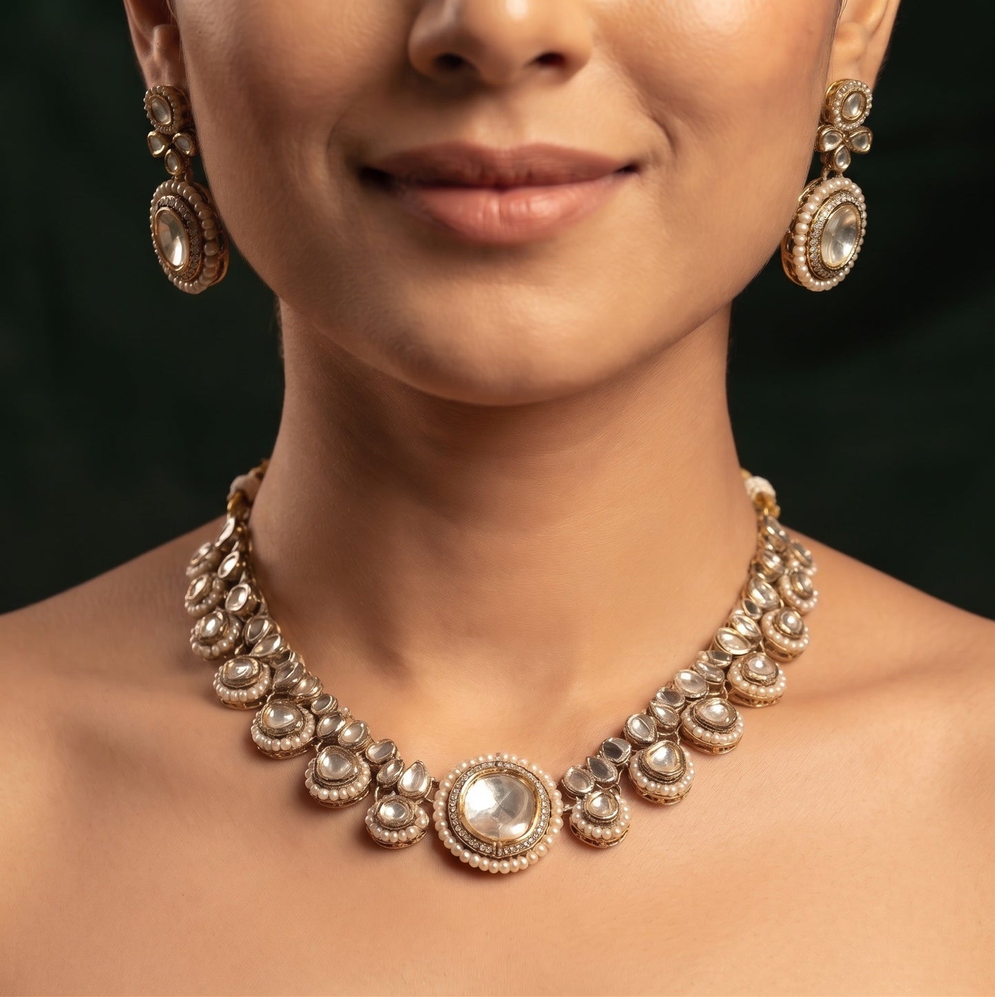 Gold Plated Kundan Beaded Jewellery Set With Mang Tika