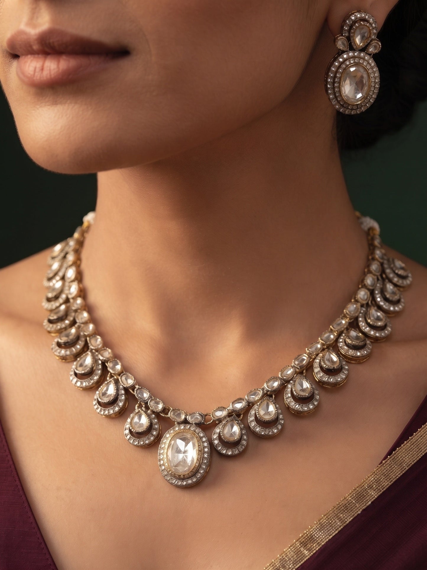 Gold Plated Kundan Beaded Jewellery Set With Mang Tika