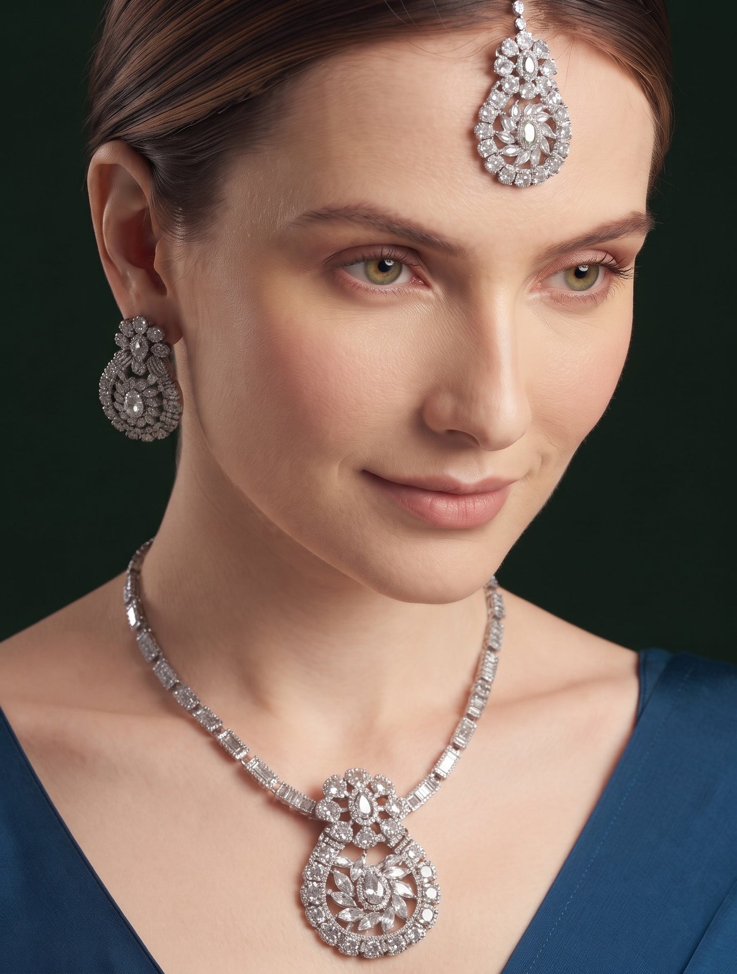 Silver Plated Kundan Beaded Jewellery Set With Mang Tikka
