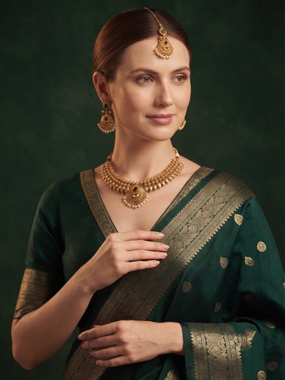 Gold-Toned Traditional Necklace Set with Earrings & Maang Tikka