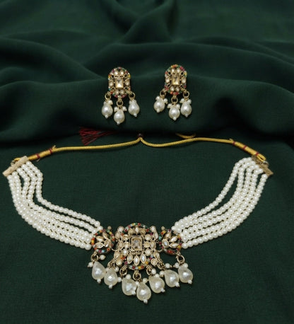 Gold Plated Pearls Choker Jewellery Set