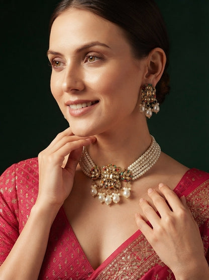 Gold Plated Pearls Choker Jewellery Set