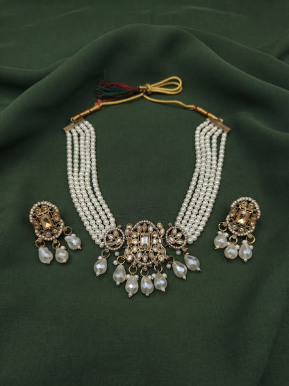 Gold Plated Pearls Choker Jewellery Set