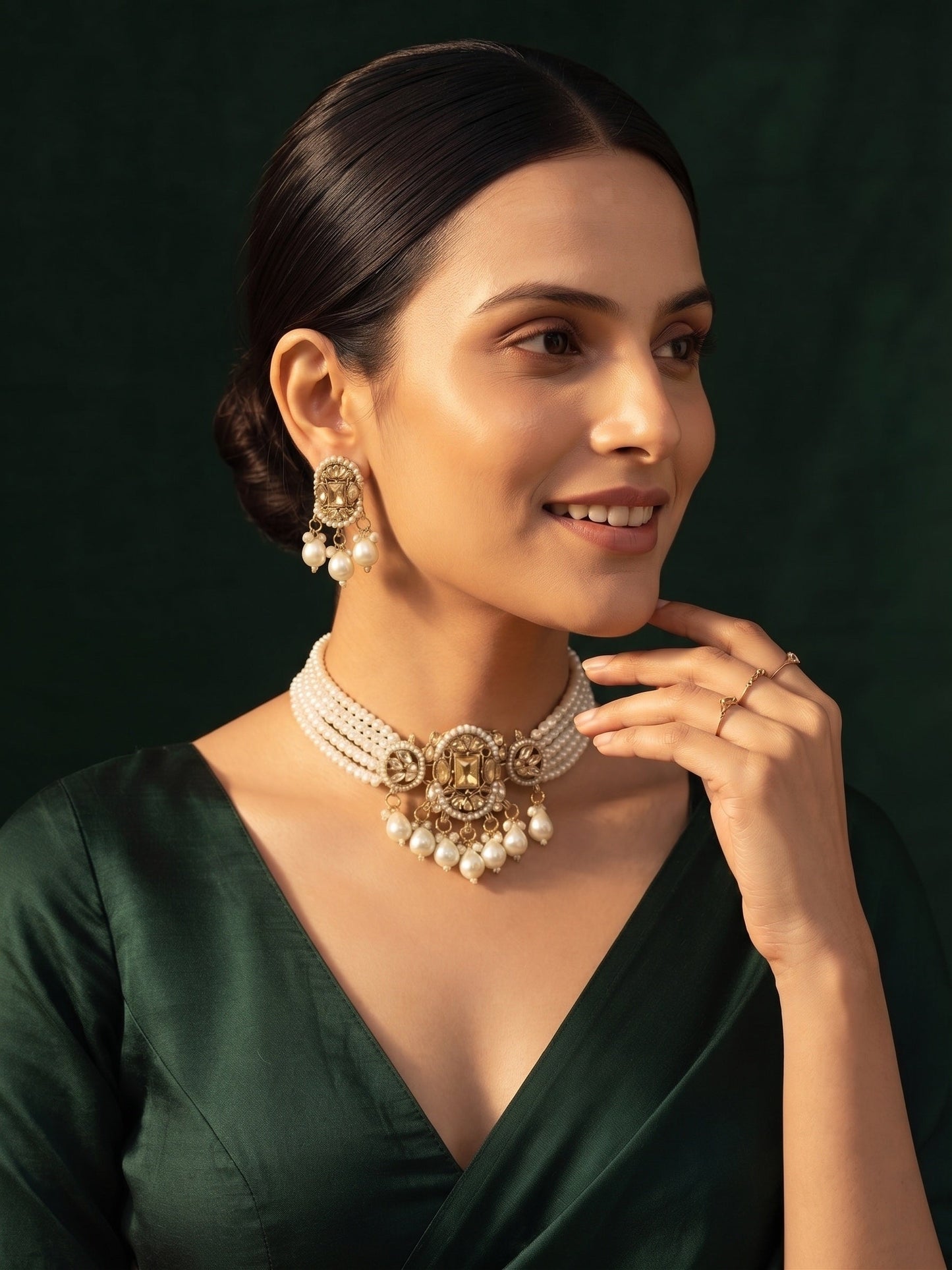 Gold Plated Pearls Choker Jewellery Set