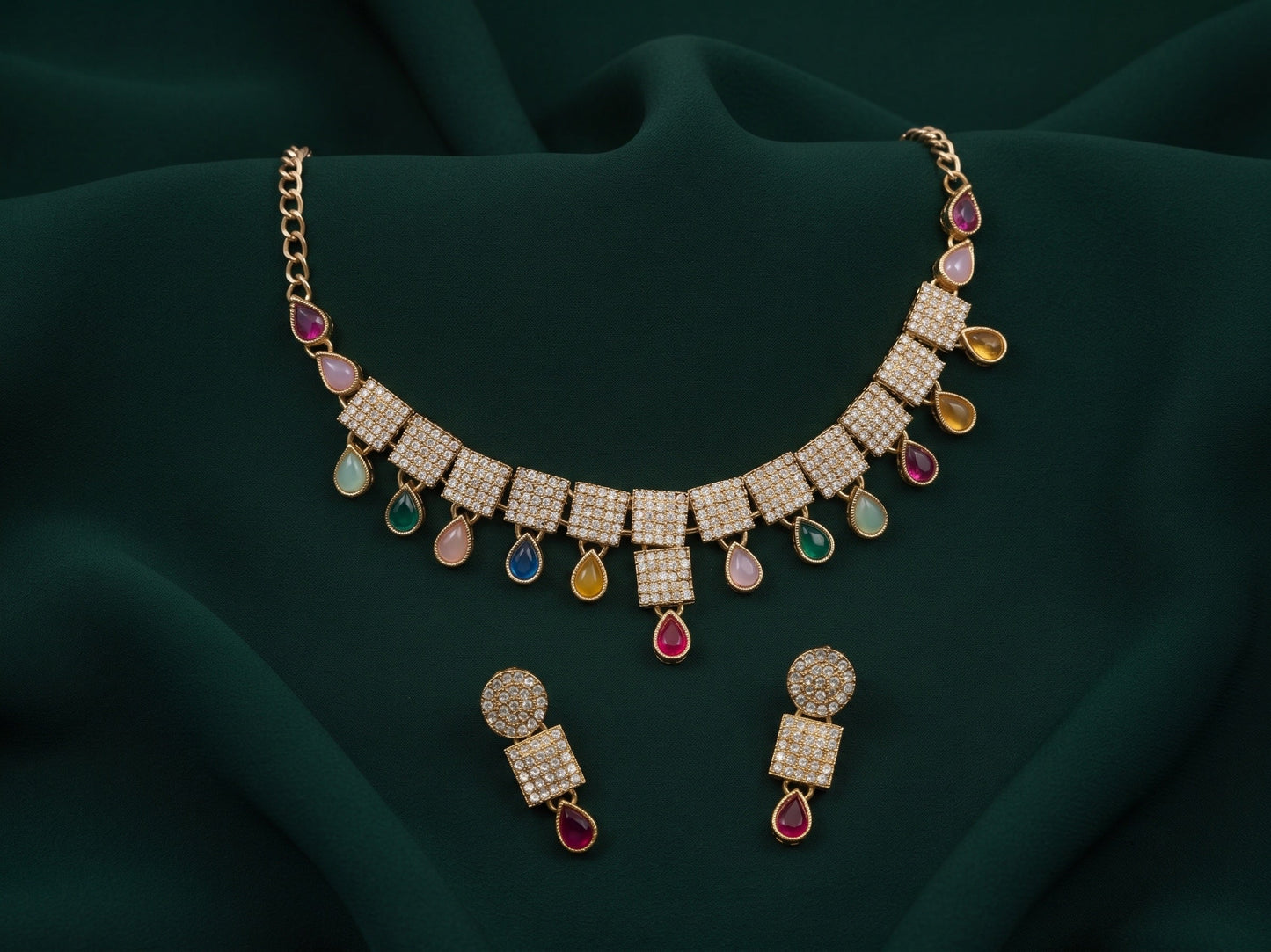 Gold Plated Multicolor Beaded Jewellery Set