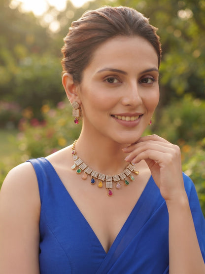 Gold Plated Multicolor Beaded Jewellery Set