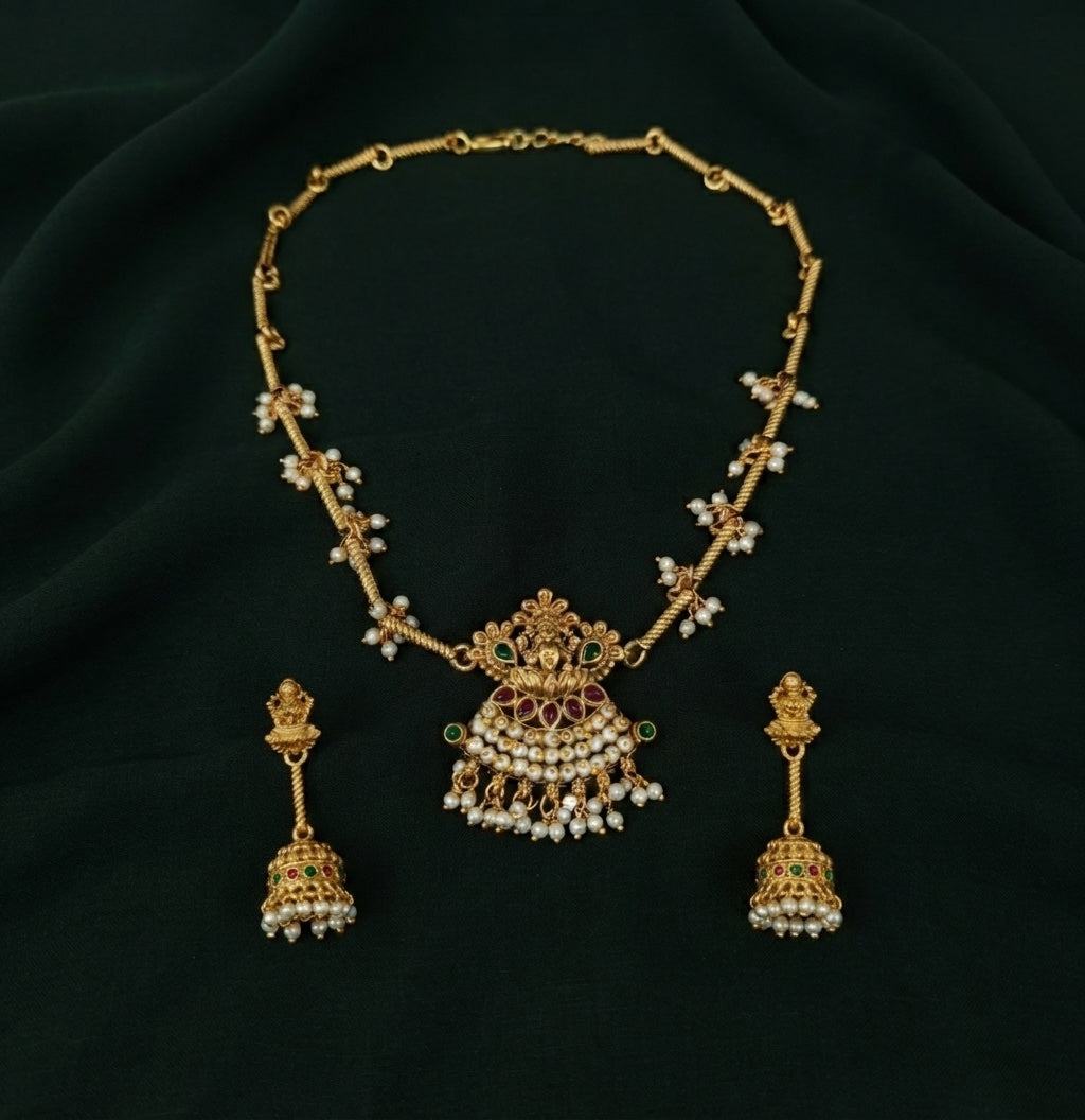 Gold-Toned Traditional Laxmi Mata Temple Jewellery Set
