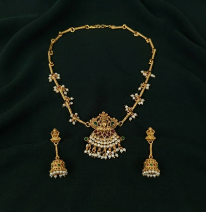Gold-Toned Traditional Laxmi Mata Temple Jewellery Set