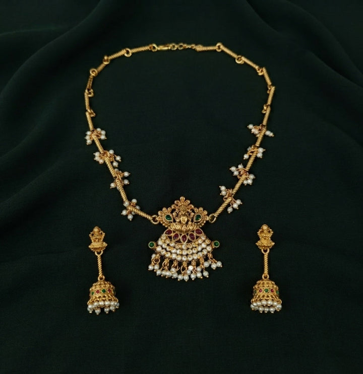 Gold-Toned Traditional Laxmi Mata Temple Jewellery Set