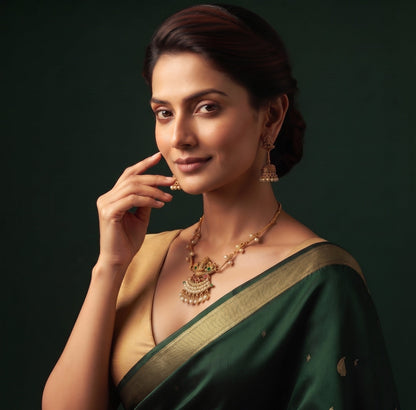 Gold-Toned Traditional Laxmi Mata Temple Jewellery Set