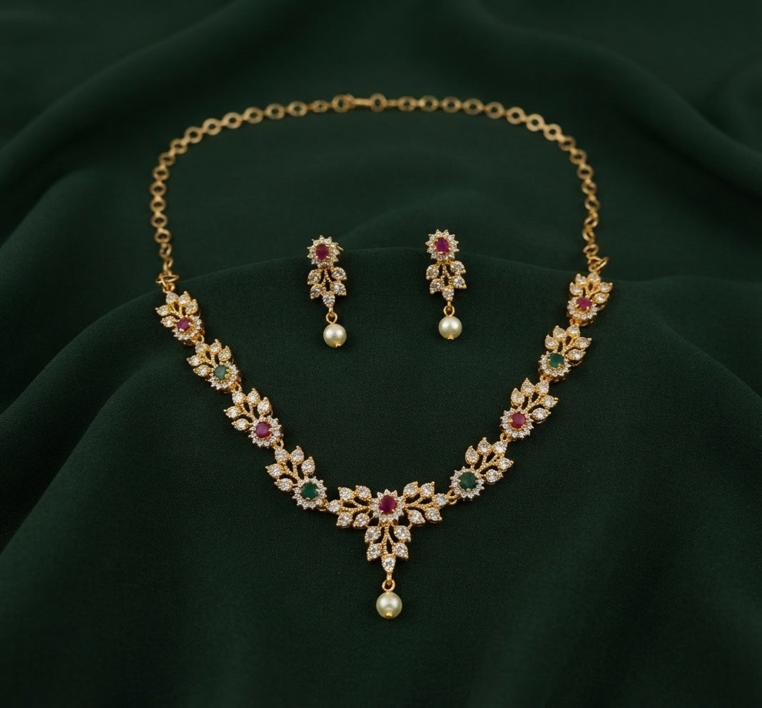 Gold Plated Diamond With fancy Rubby Jewellery Set