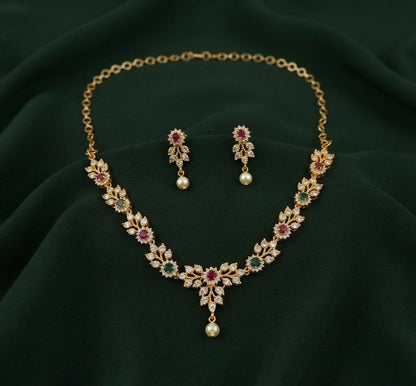 Gold Plated Diamond With fancy Rubby Jewellery Set