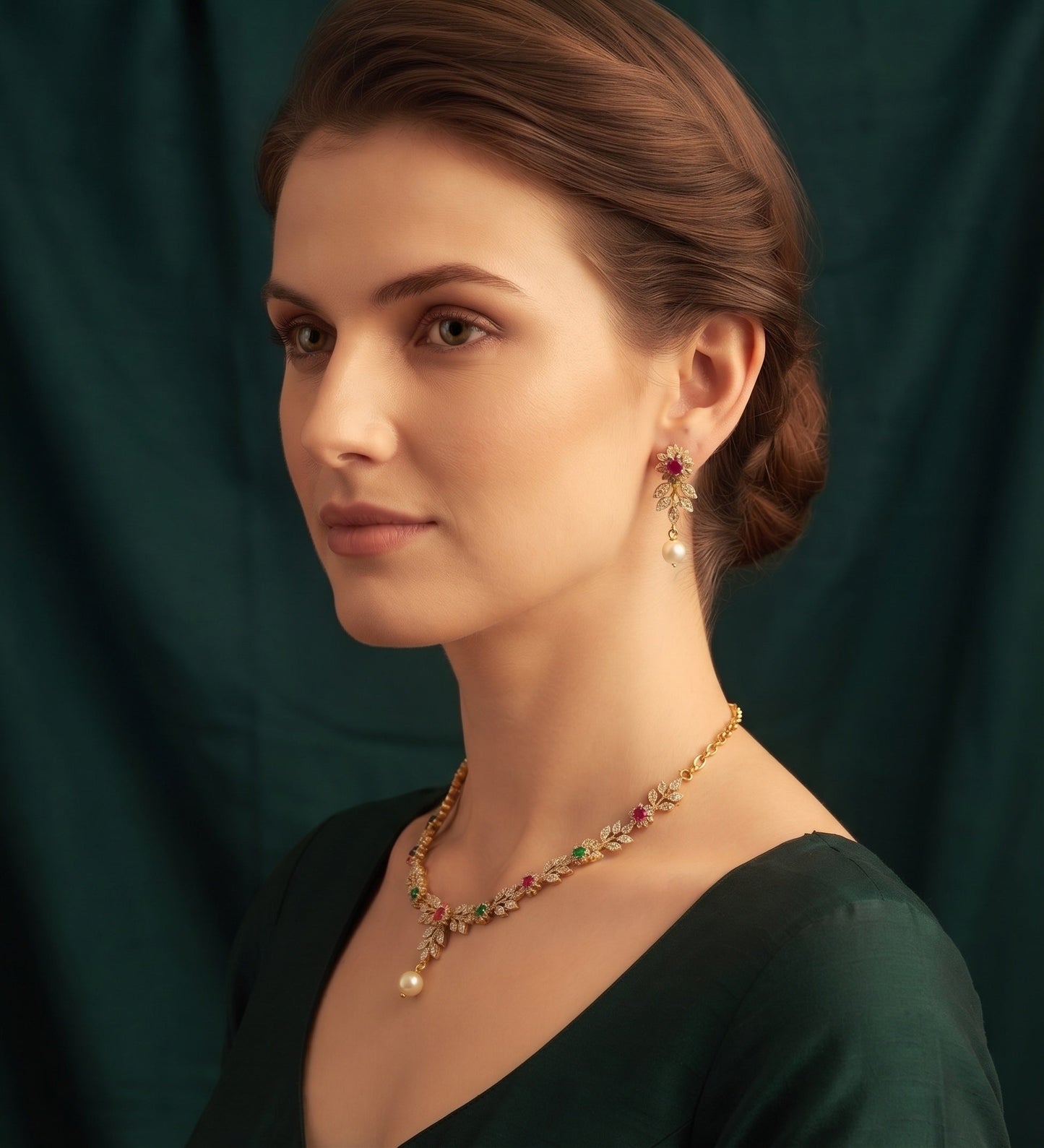 Gold Plated Diamond With fancy Rubby Jewellery Set