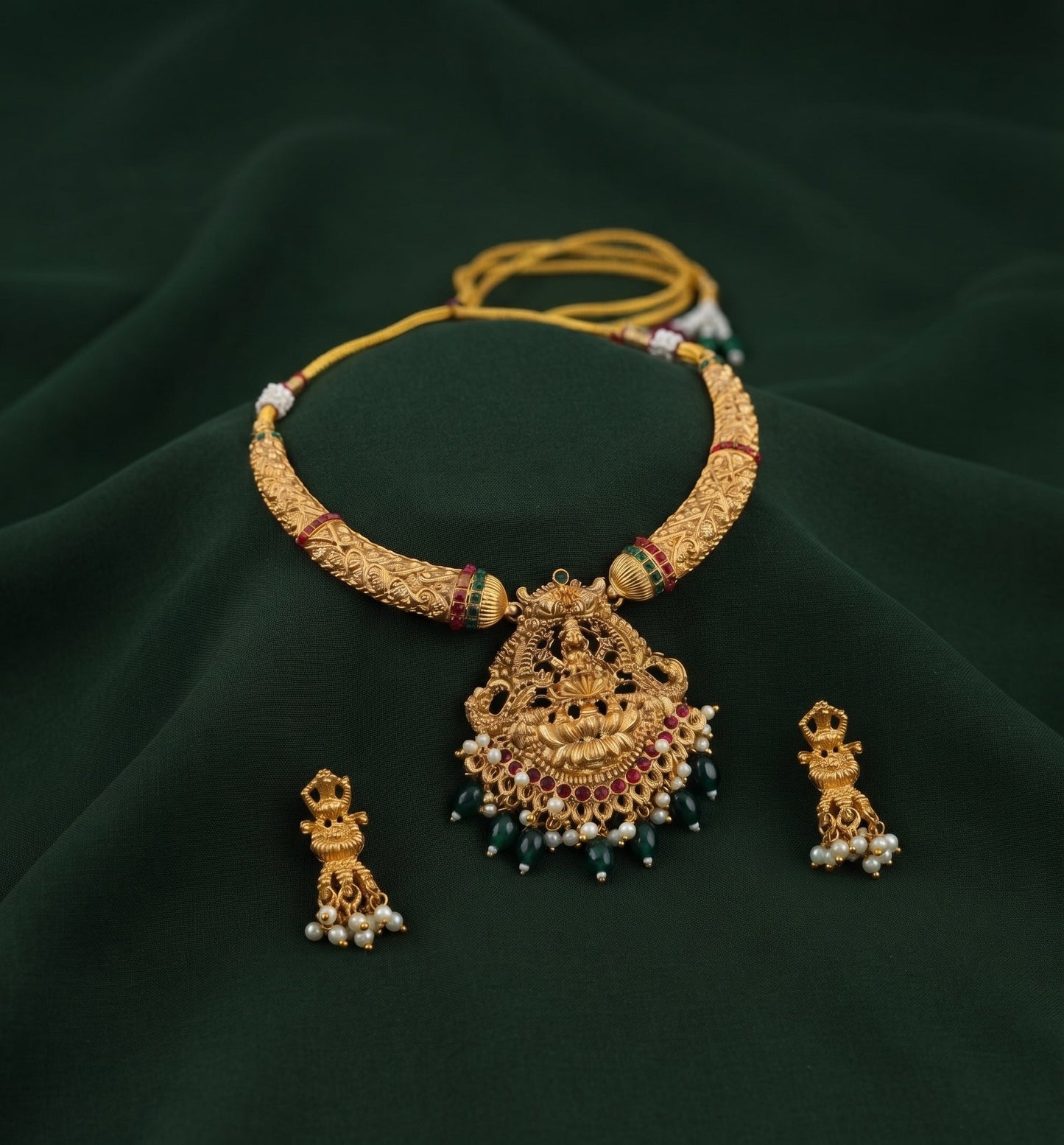 Gold-Toned Traditional Laxmi Mata Temple Jewellery Set