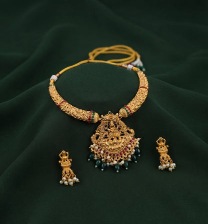 Gold-Toned Traditional Laxmi Mata Temple Jewellery Set