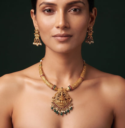 Gold-Toned Traditional Laxmi Mata Temple Jewellery Set