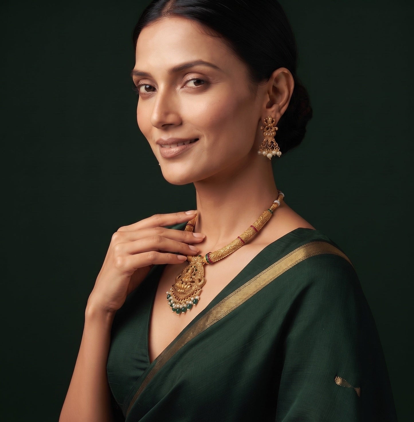 Gold-Toned Traditional Laxmi Mata Temple Jewellery Set